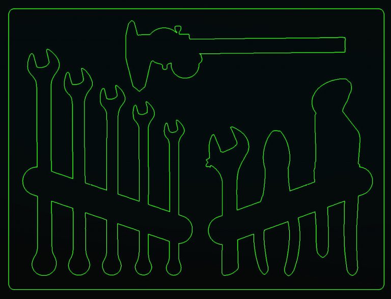 Digital shadowboard layout traced from the photo
