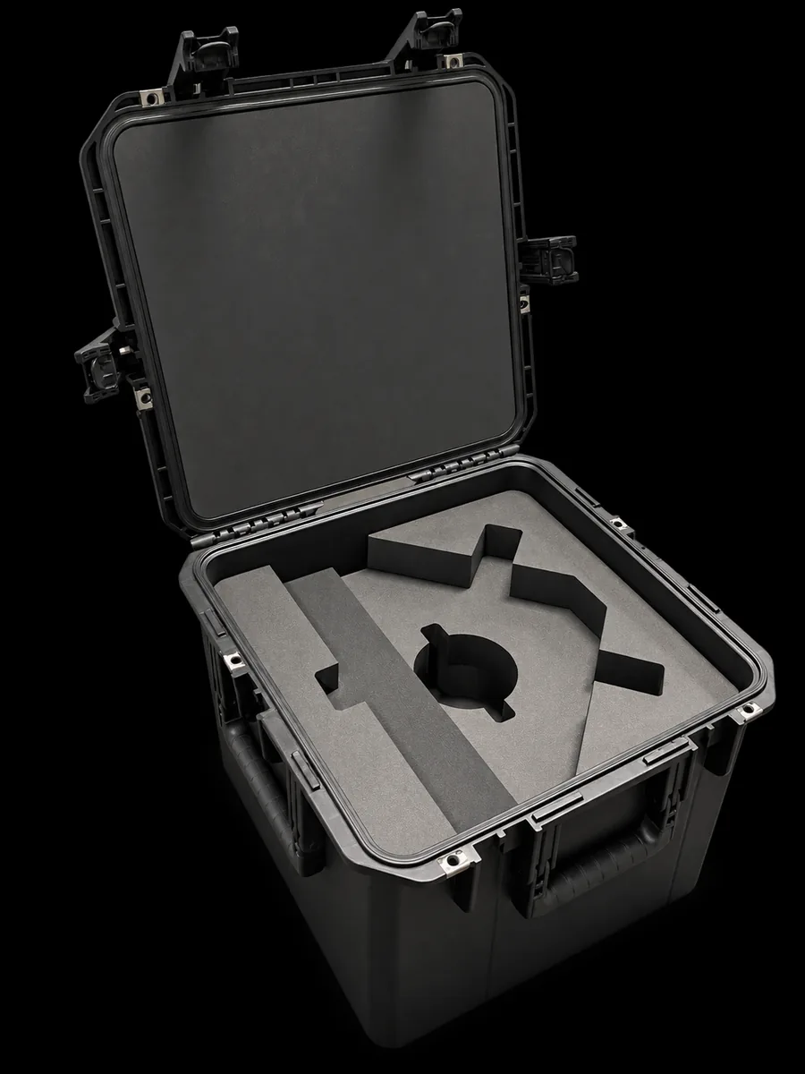 Rugged equipment case with custom foam cutouts