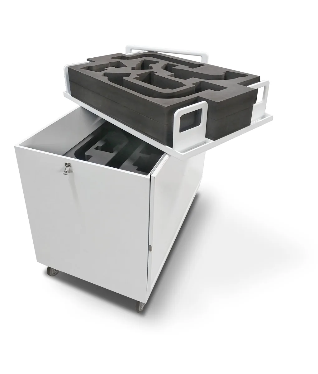 Custom exhaust cart with foam tooling tray