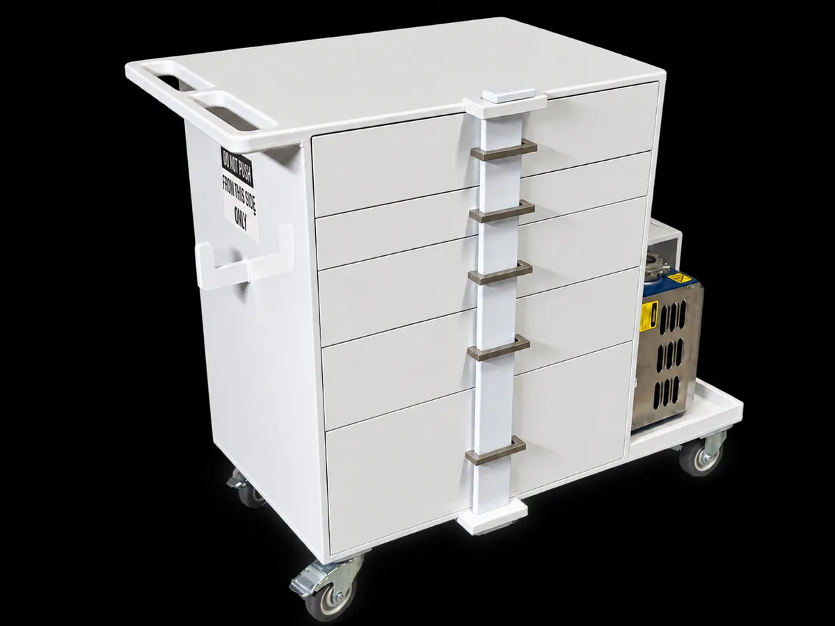 Mobile drawer cart with mounted equipment