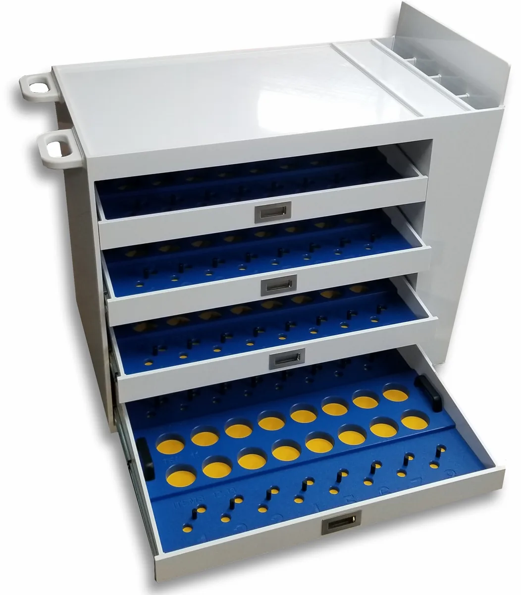 Kit cart with slide-out foam tool trays